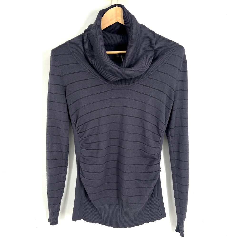 Maurices Womens Gray Cowl Neck Ruched Long Sleeve Striped Sweater Top Size M